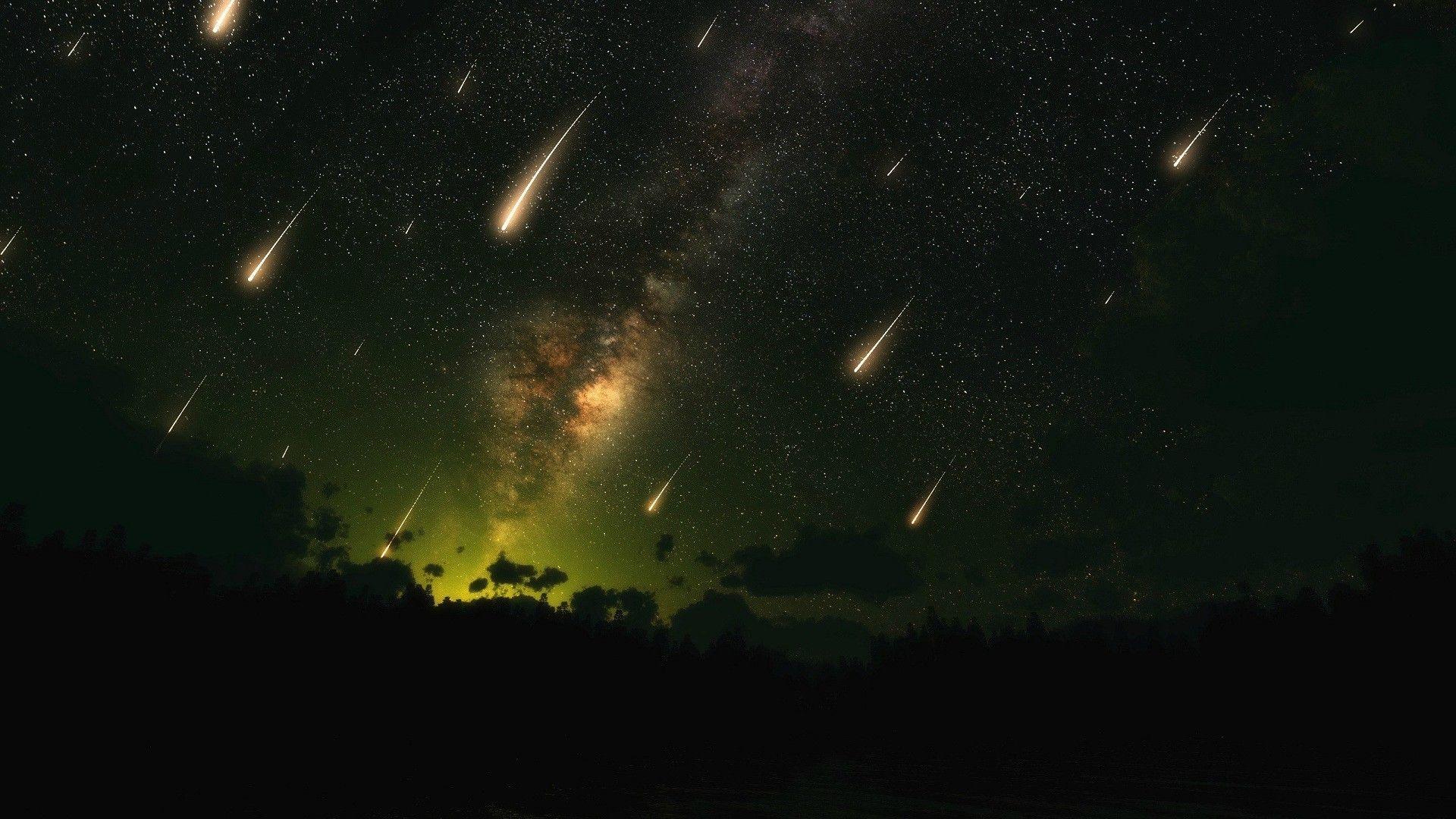digital art shooting stars star trails stars space forest night
