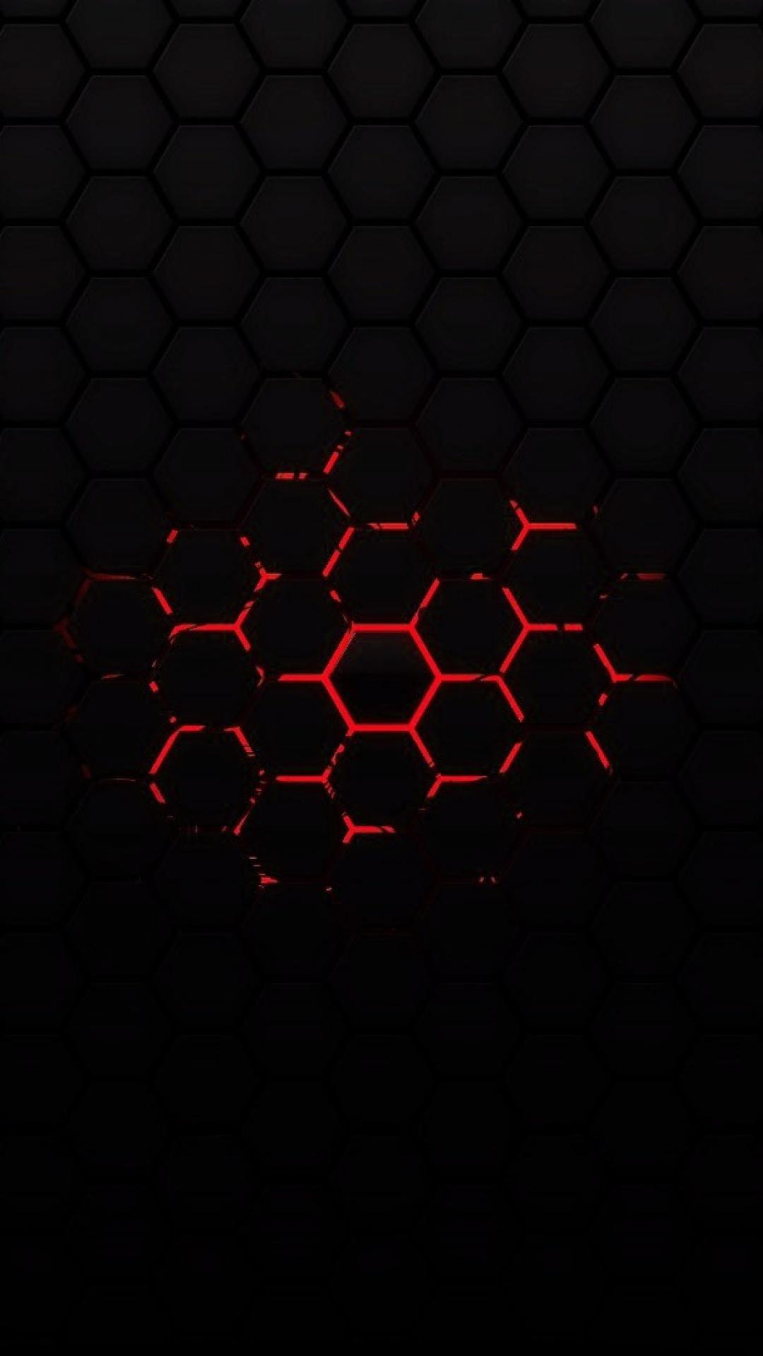 Black background hexagon red wallpaper