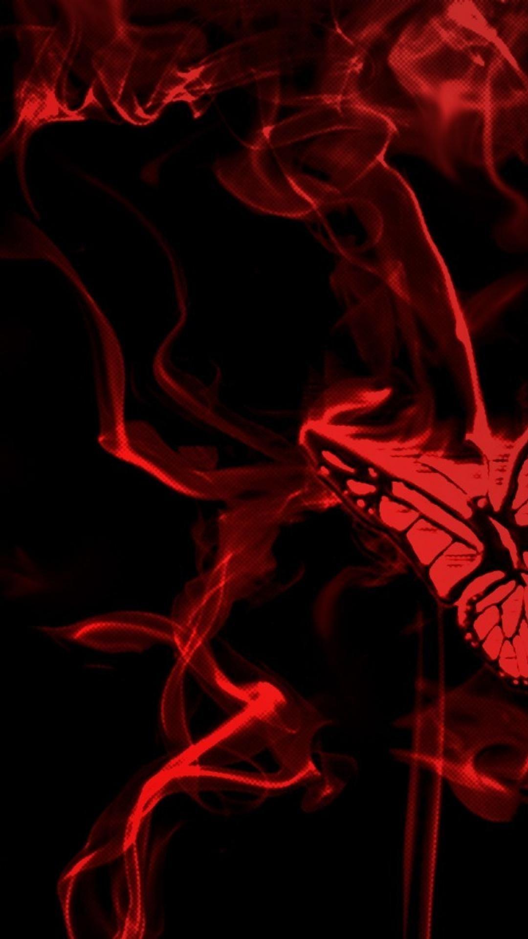 Dark fire artwork butterflies red and black wallpaper