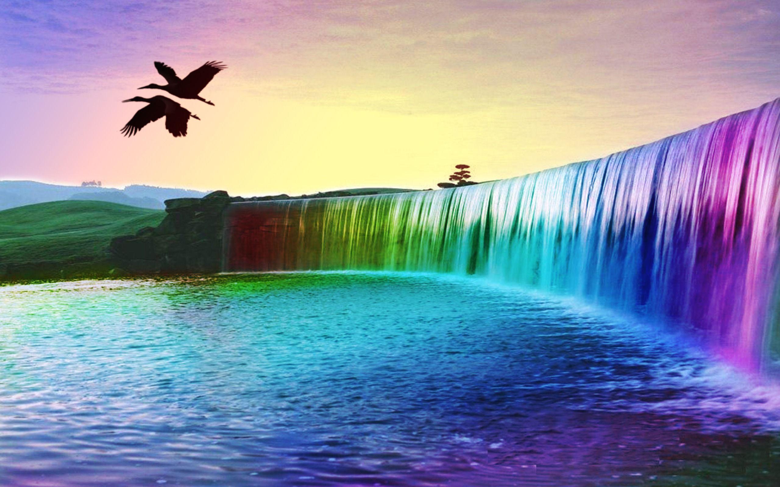 Free Waterfall And Rainbow Wallpaper Background