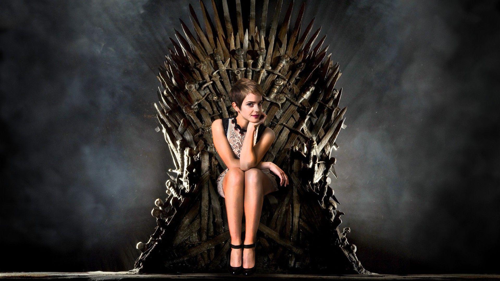 Emma Watson on the Iron Throne Wallpaper