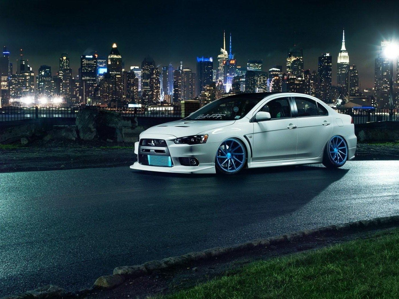 Mitsubishi Lancer Evo X White Car Tuning Wheels HD desktop wallpaper