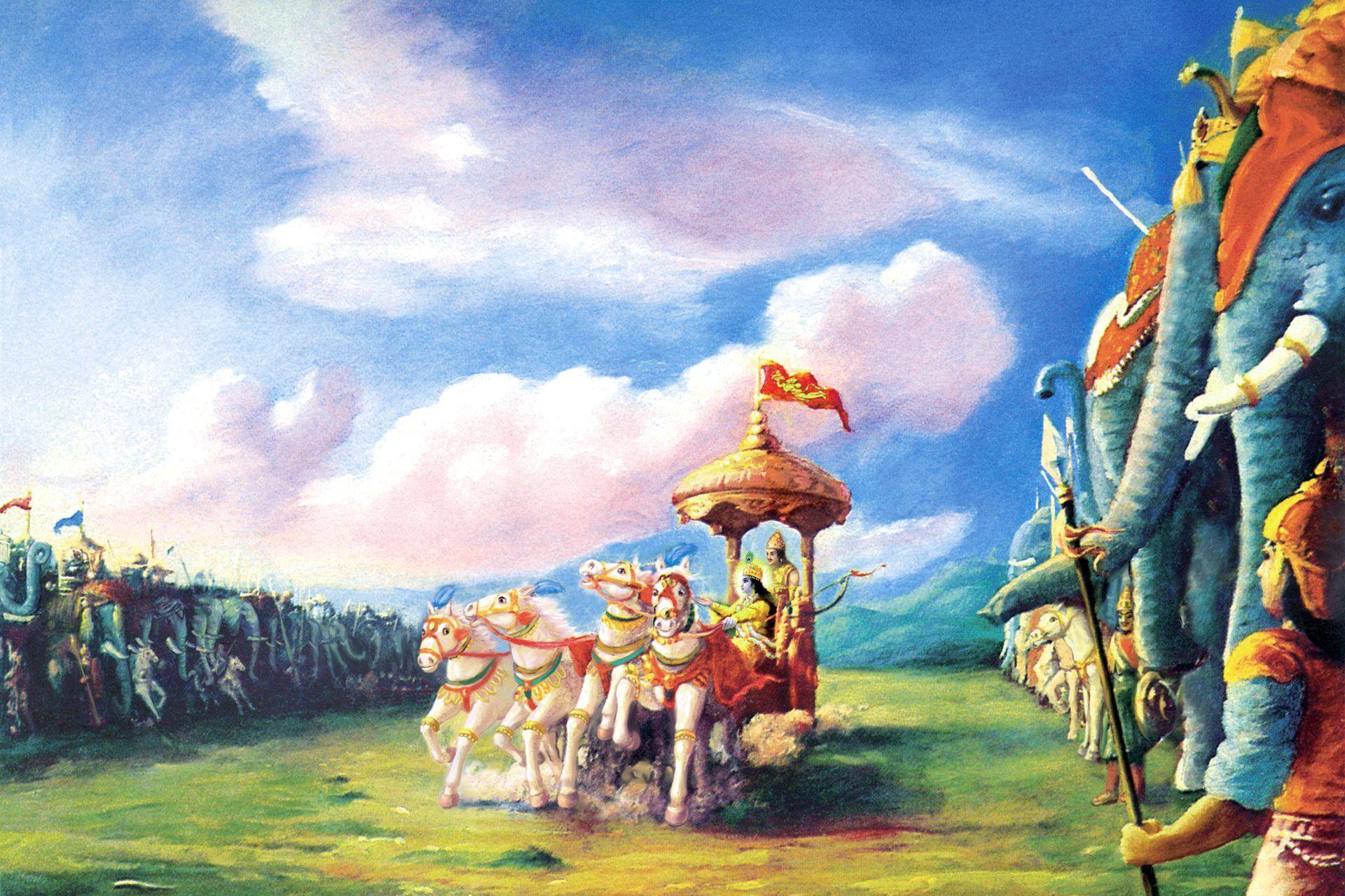 Bhagavad Gita Mahabharat Painting HD Wallpaper