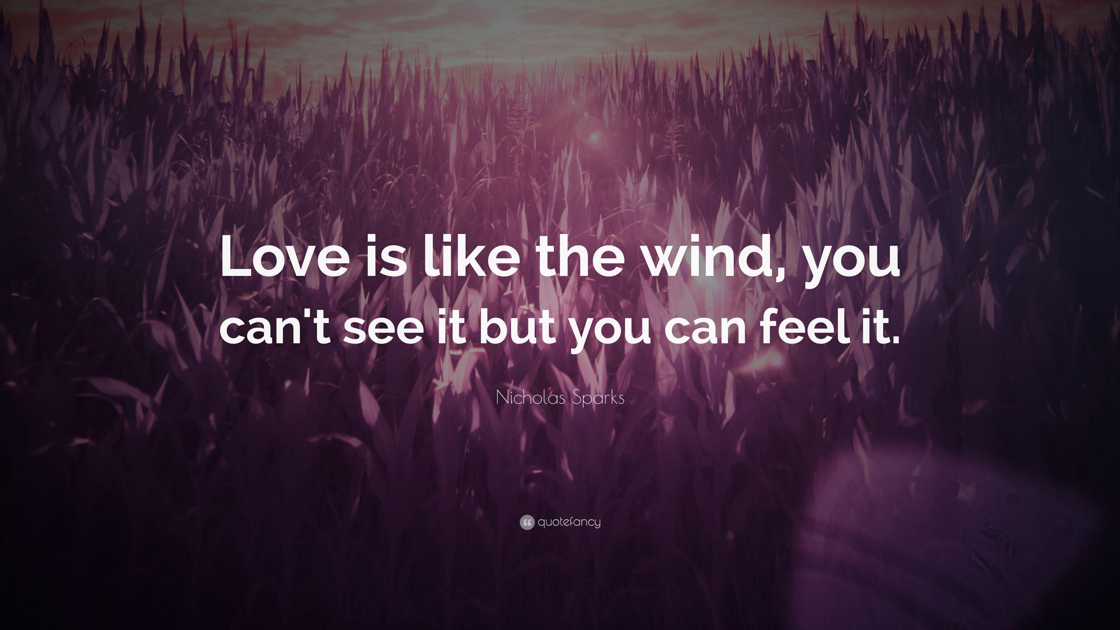 Nicholas Sparks Quote: "Love is like the wind, you can't see it b...