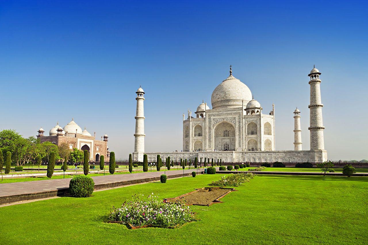 image Taj Mahal Mosque India Agra Uttar Pradesh Lawn Cities