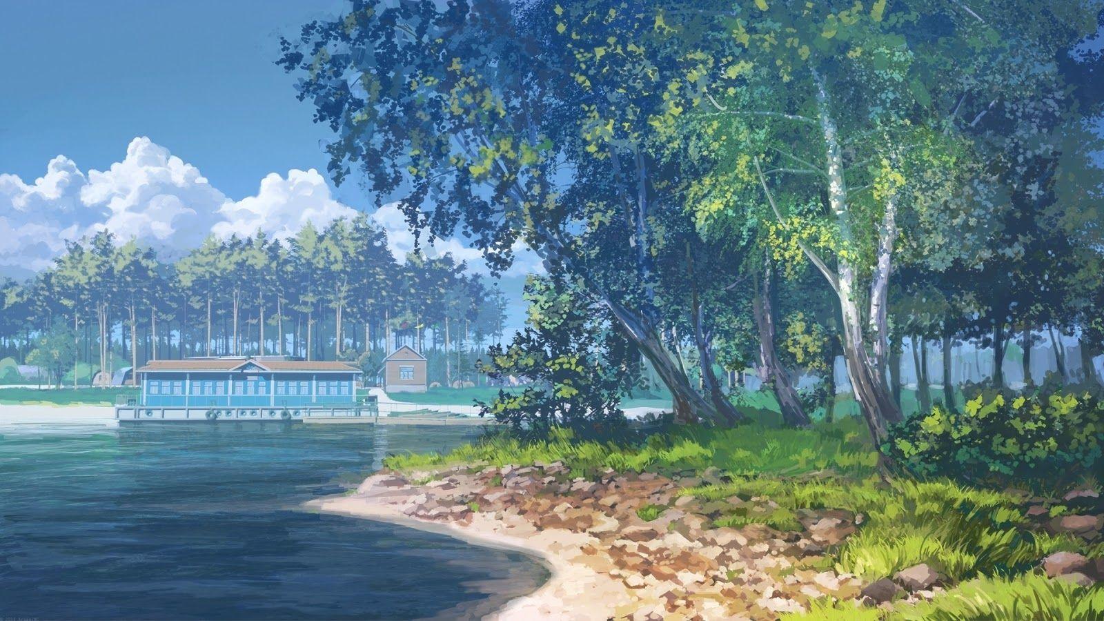 Scenery Anime Tree Background For Desktop Wallpaper