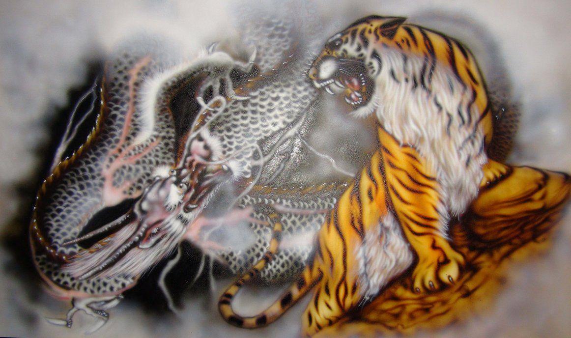 Chinese Tiger Dragon Painting Wallpaper HD Dragon And Tiger