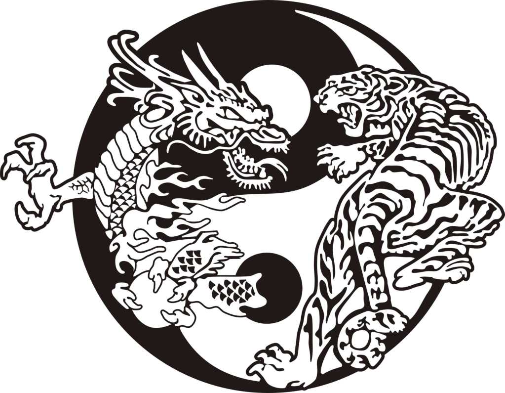 Drawn tiger dragon and in color drawn tiger dragon