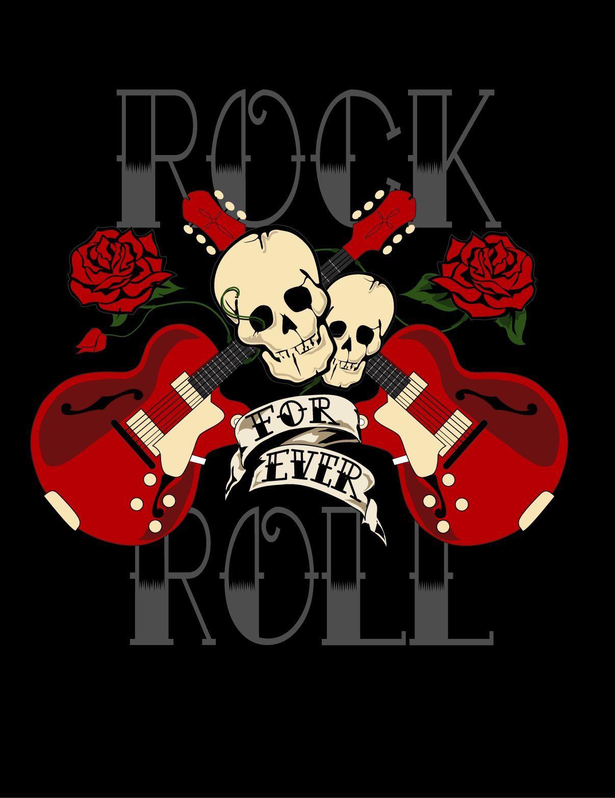 Rock and Roll Forever #roses #skulls #guitars #tattoos. Guitars