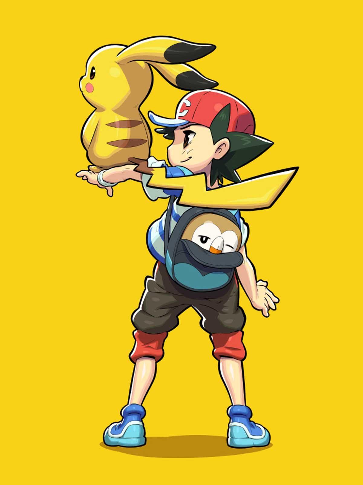 Pokemon Pikachu Rowlet And Satoshi HD Mobile Wallpaper