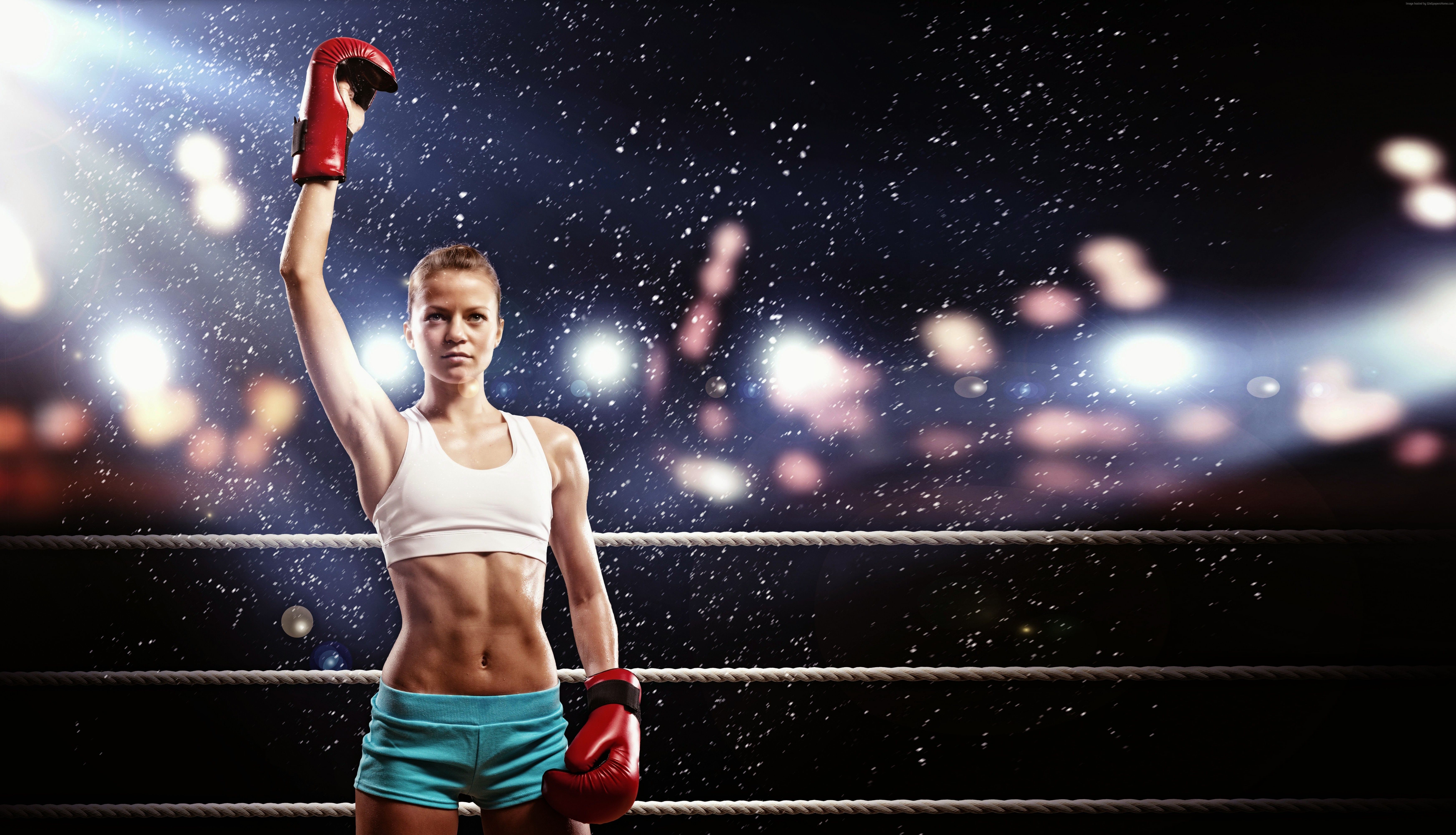 Wallpaper girl, sports, boxing, the ring, winner, Sport