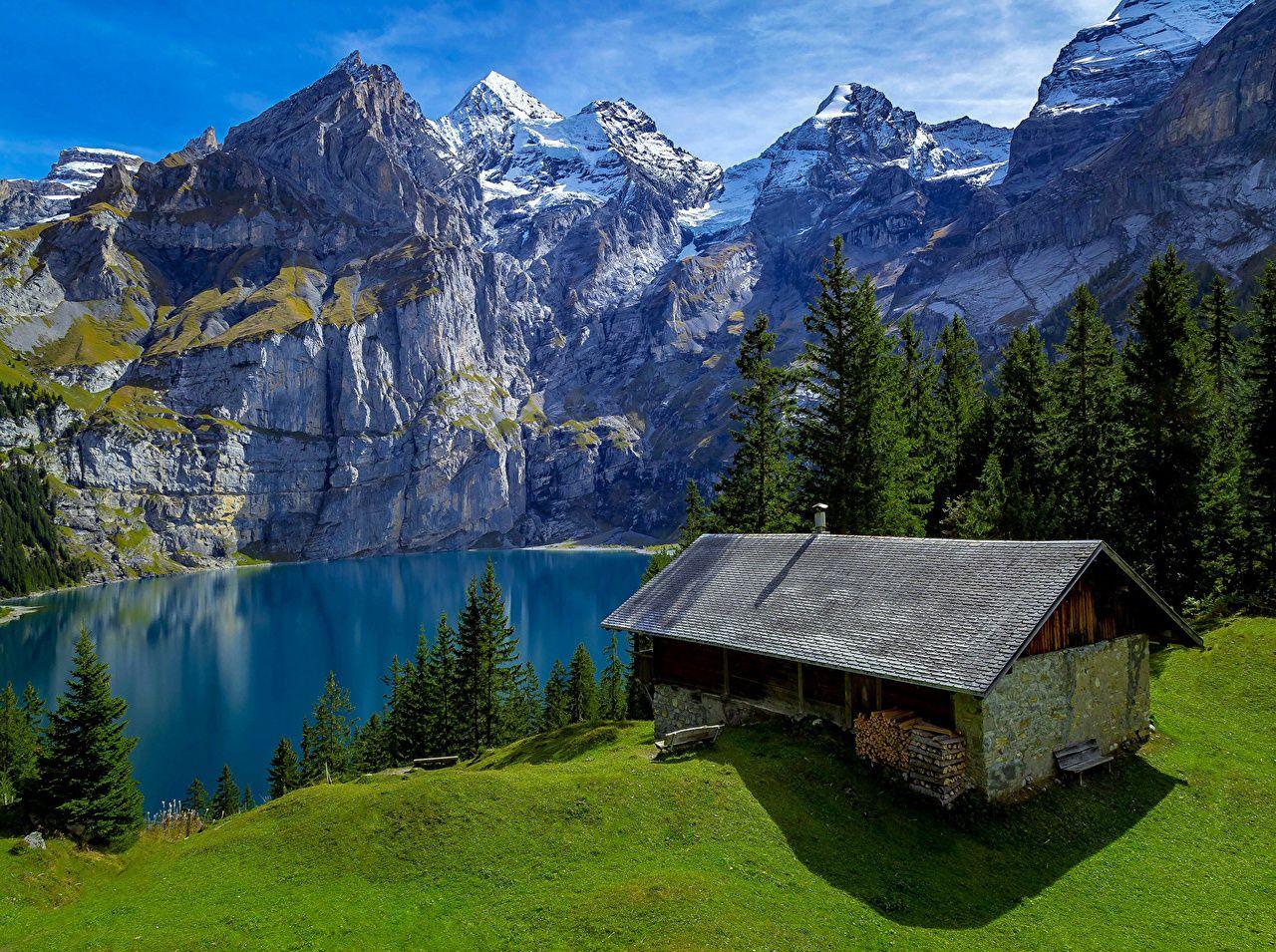 Wallpaper Switzerland Nature Spruce Mountains Lake Landscape