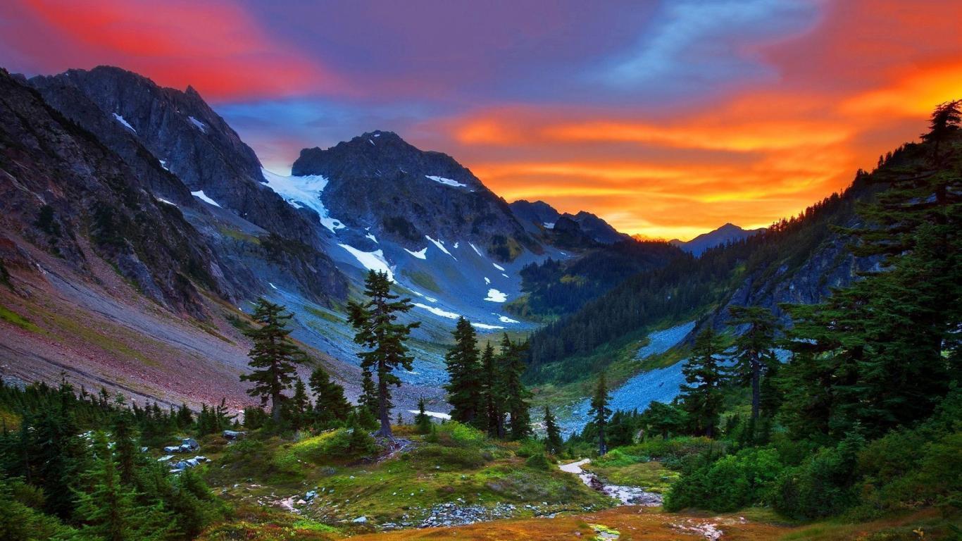 Full HD Sunset Over Swiss Alps Nature Mountain Wallpaper