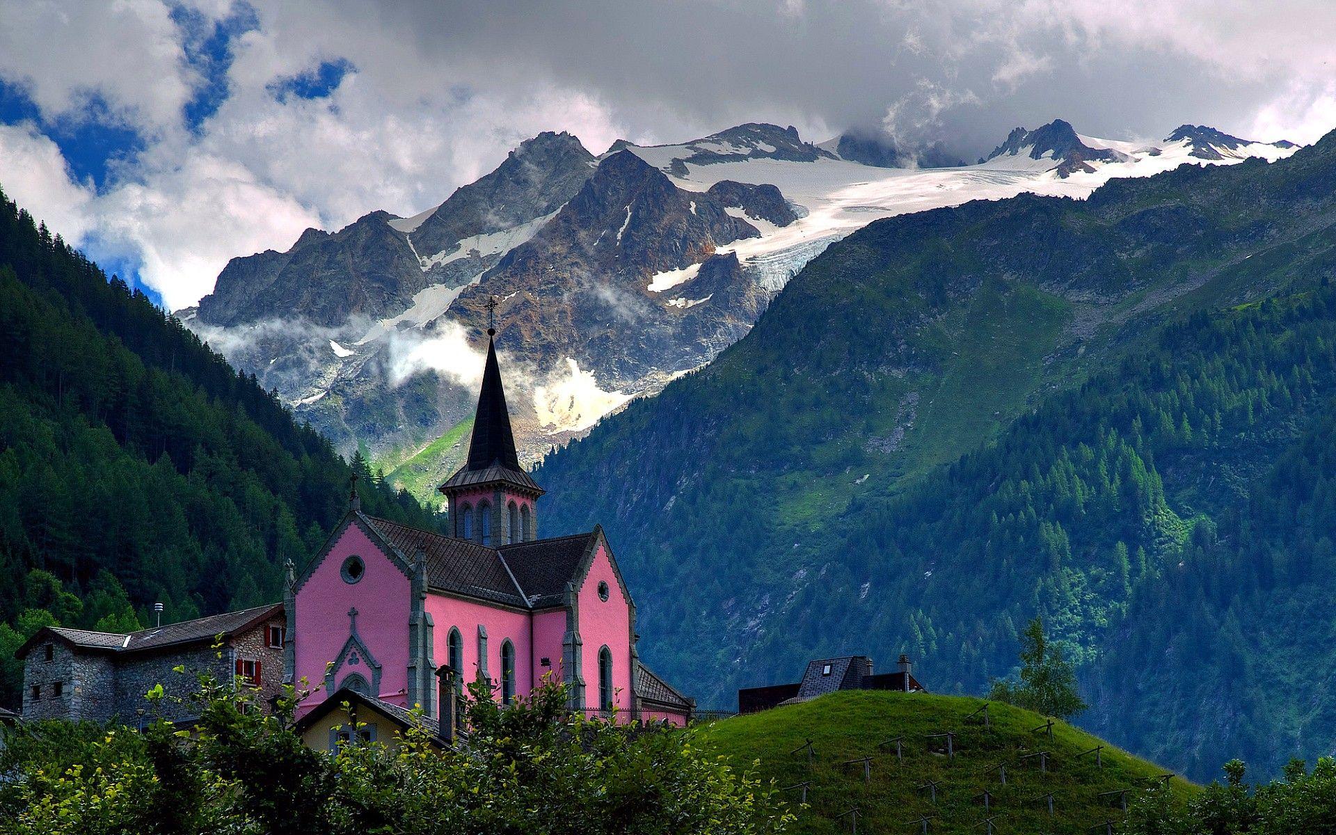 Mountains: Swiss Church Landscape Switzerland Alps Mountains