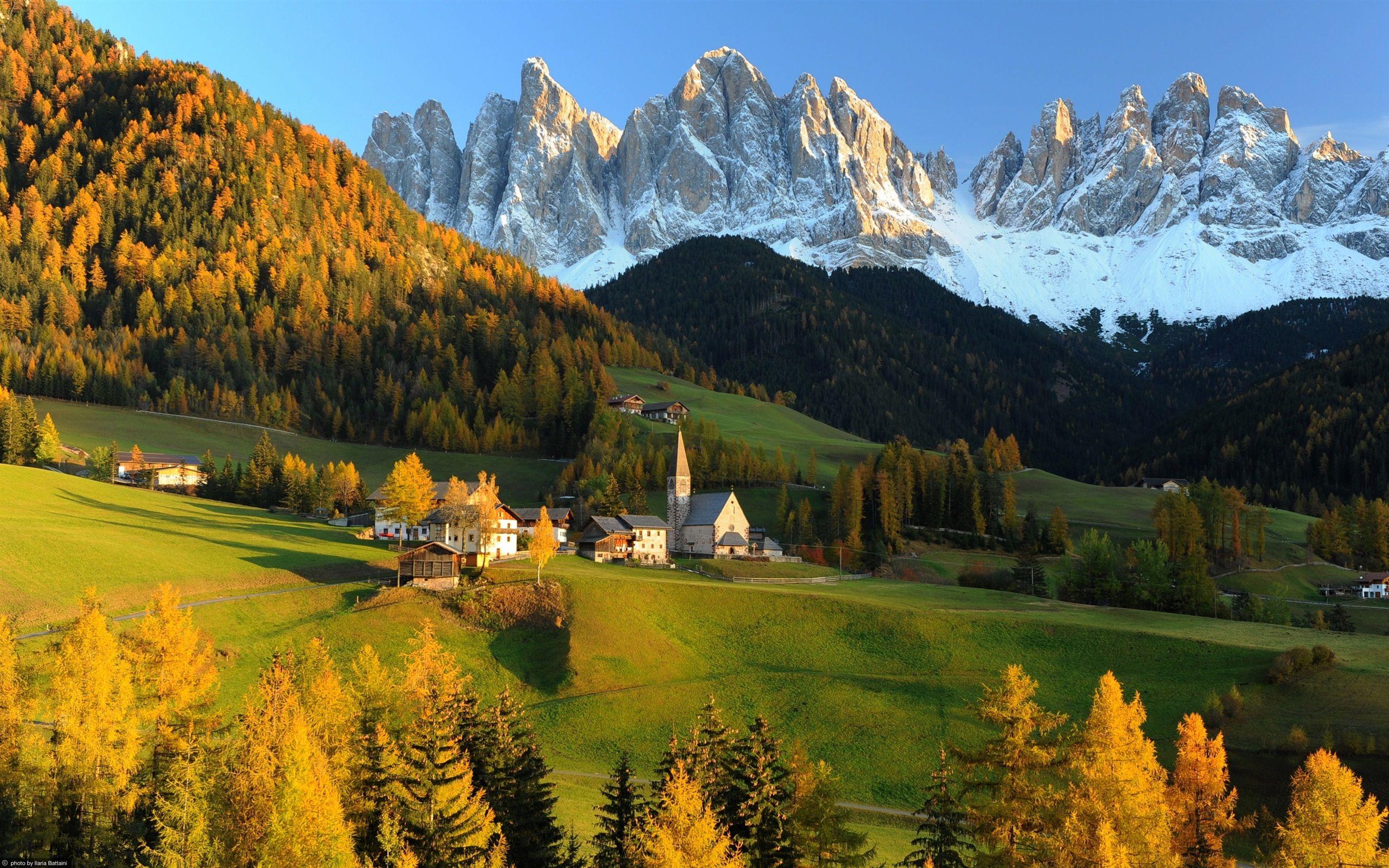 Switzerland, the Alps, mountains, hills, house, autumn wallpaper
