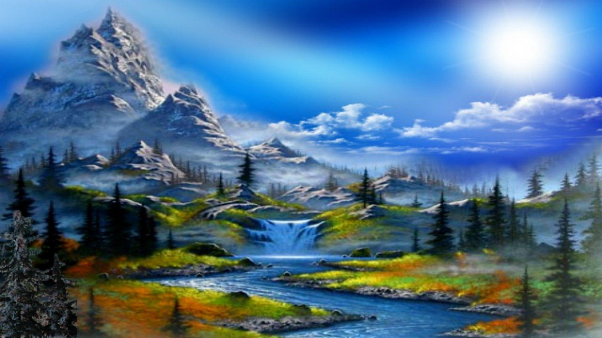 Mountains: Pine Montains Landscape Tree River Alps Swiss HD