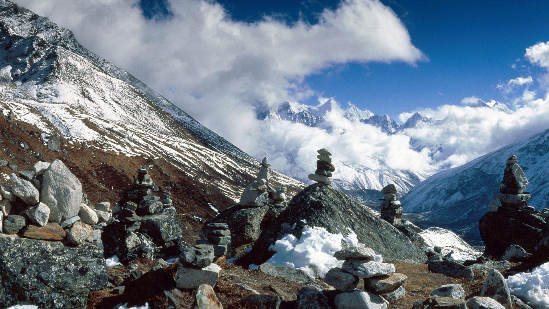 Stones mountains balance height himalayas nepal 1920x1080