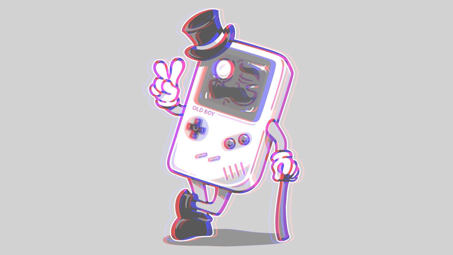 Download wallpaper 1920x1080 gameboy, anaglyph, 3D HD background
