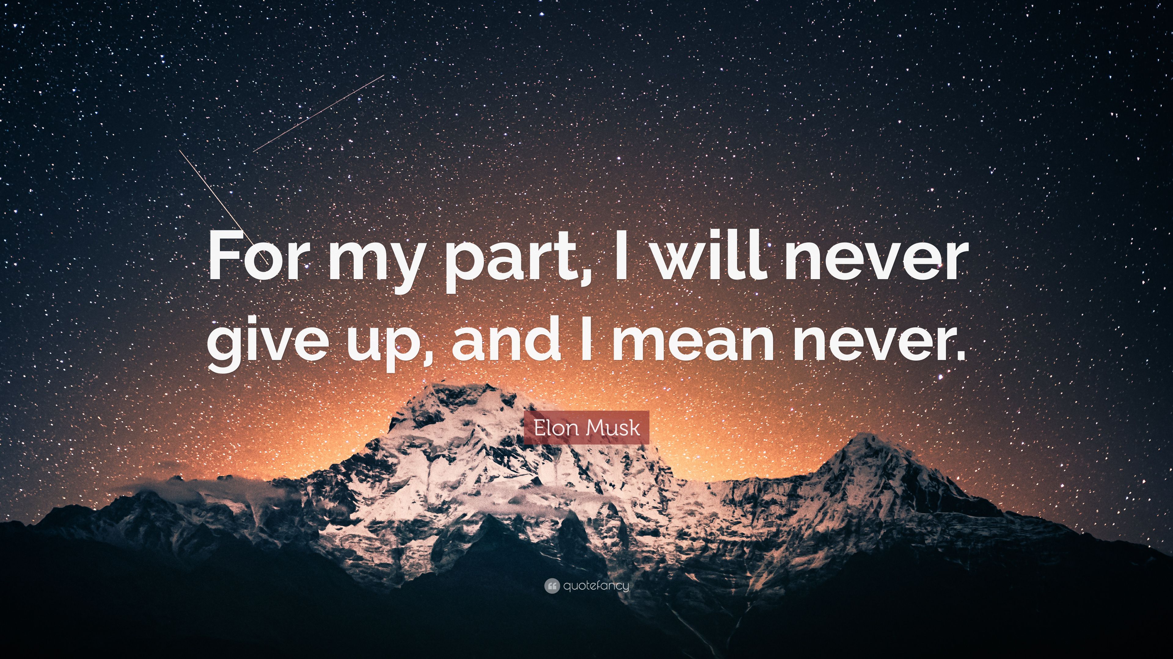 Elon Musk Quote: "For my part, I will never give up, and I mean.
