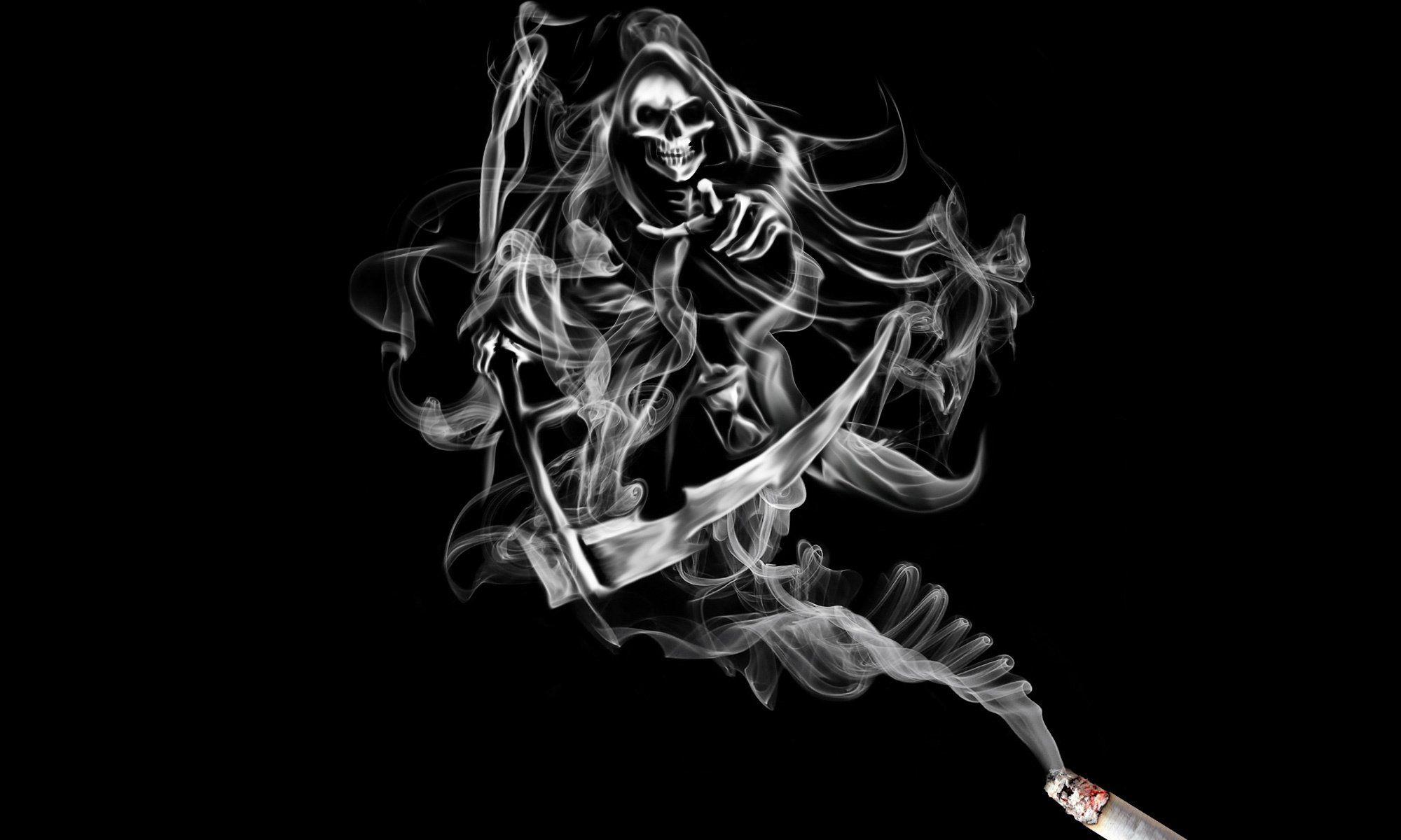 Smoke Skeleton death Fantasy reaper skull cigarette artwork dark.