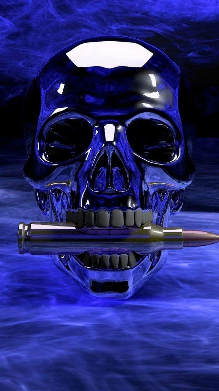 Blue Skull with Bullet Wallpaper. skulls. Skeletons