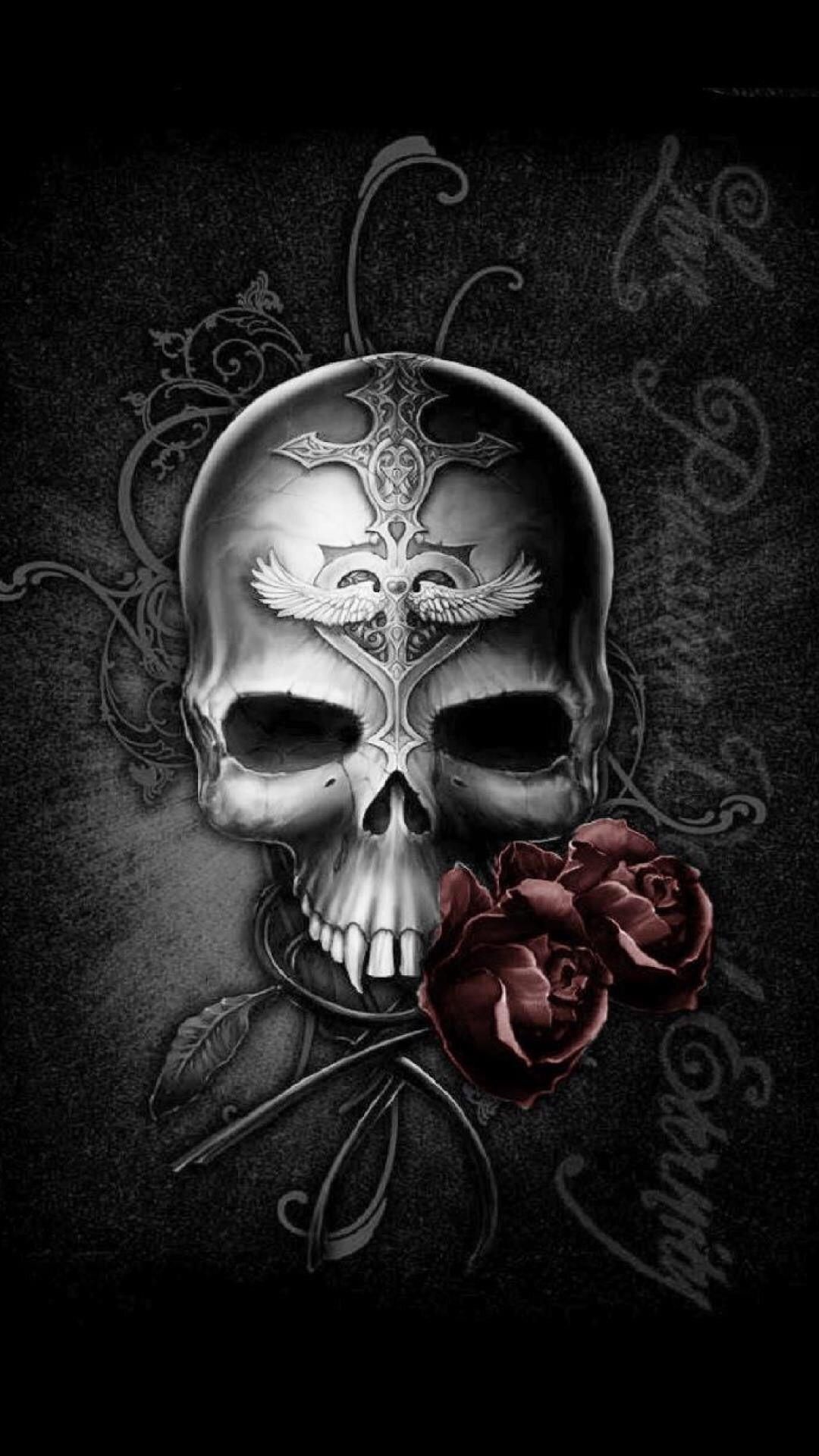 Badass Wallpaper For Android 03 0f 40 Dark Skull and Rose. HD