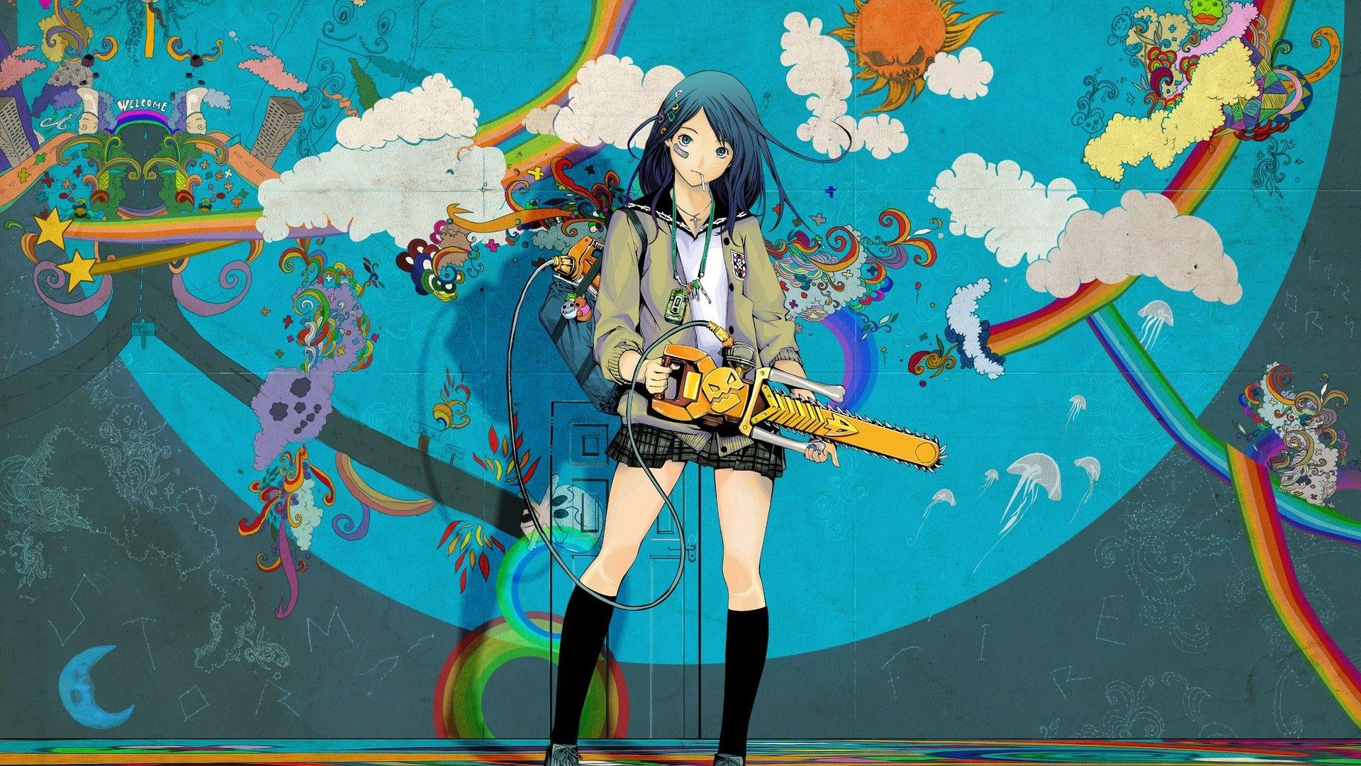 Dark Anime Girl Kawaii Colorful HD Desktop Background. Bloody