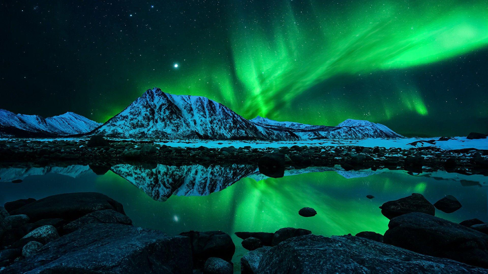 Green Aurora Borealis Reflection Wallpaper. Wallpaper Studio 10