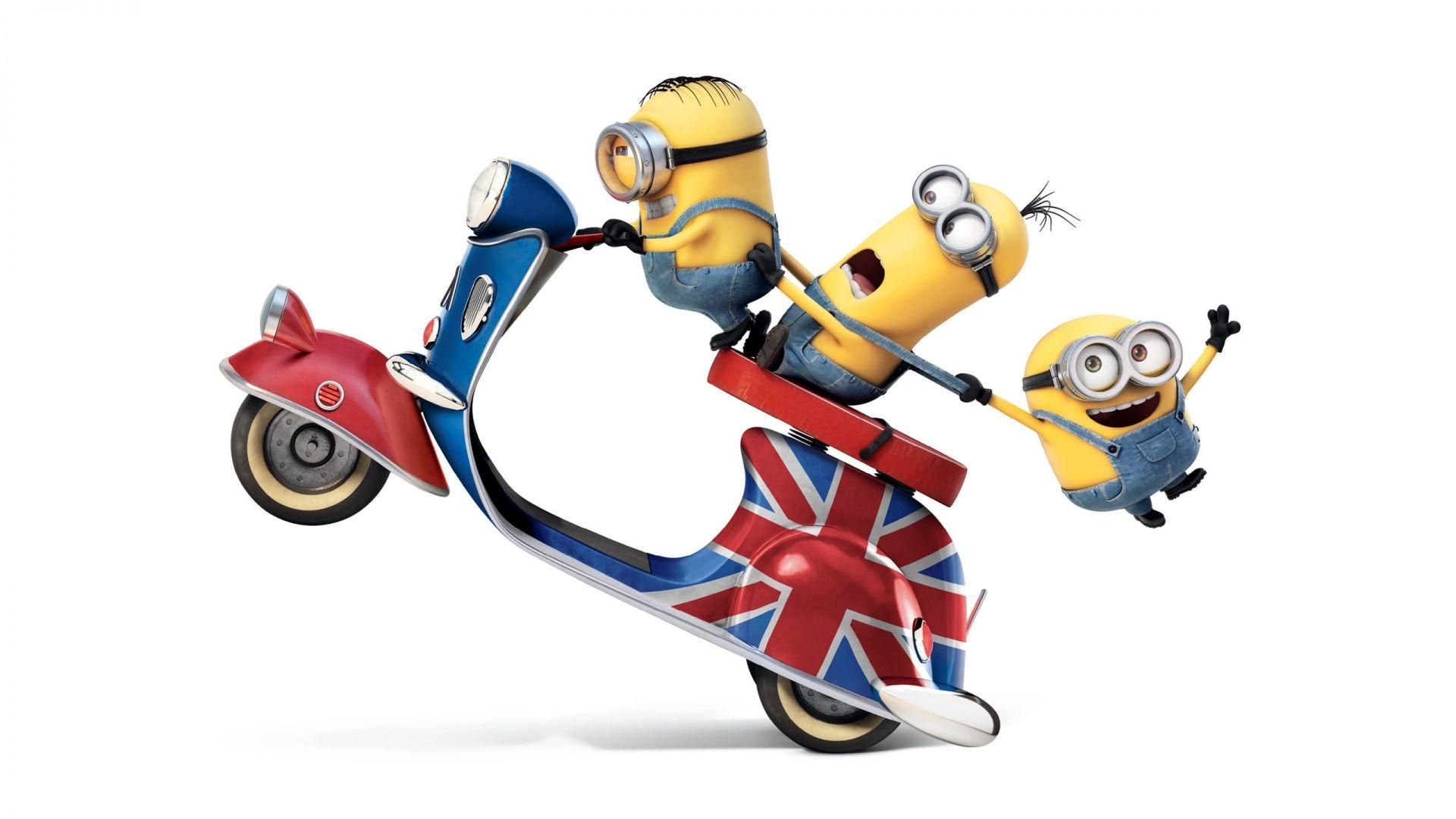 HD Background Funny Minions 2015 Movie Riding Scooter Wallpaper