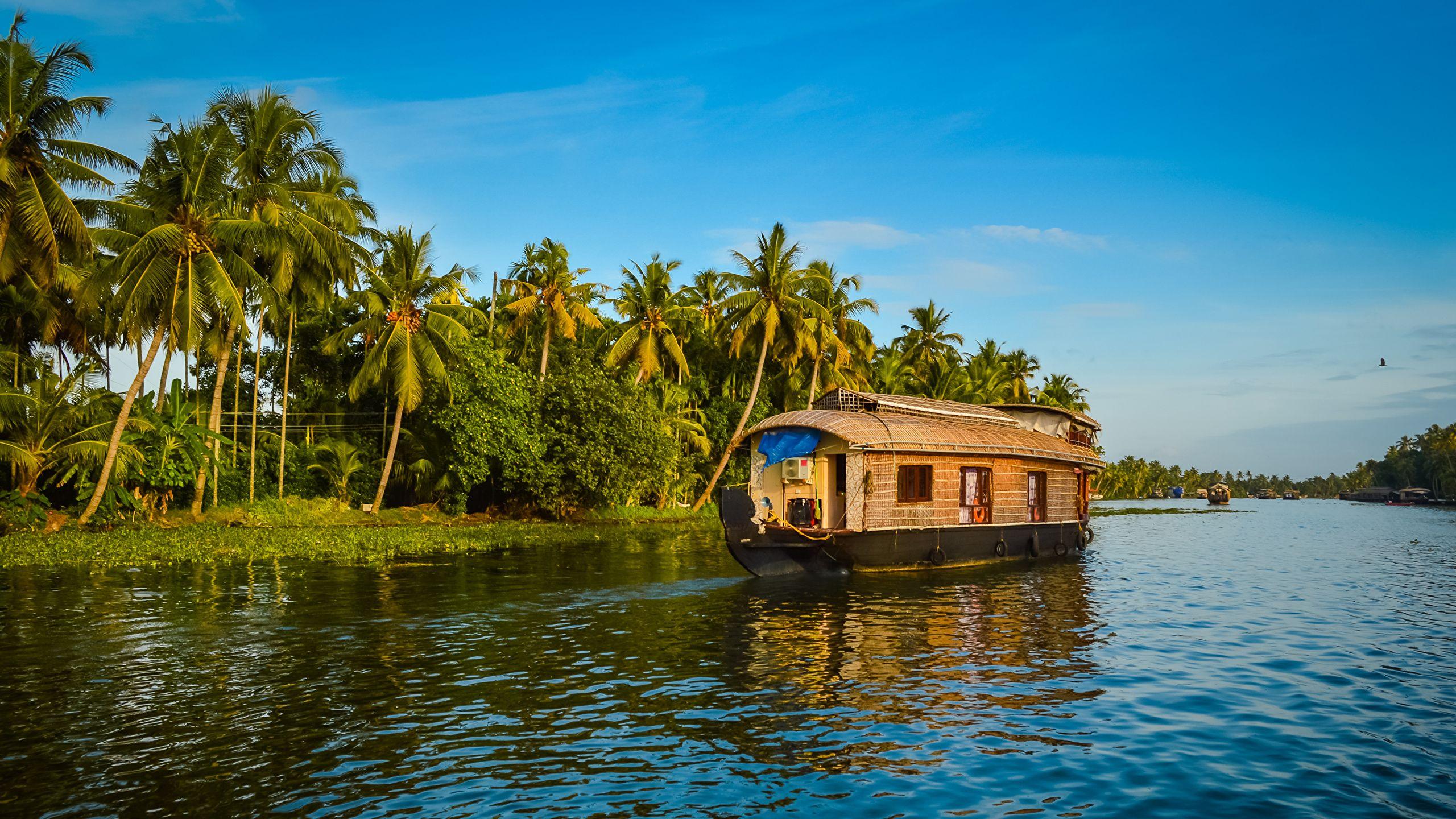Wallpaper India Alappuzha Kerala Nature Palms Riverboat 2560x1440