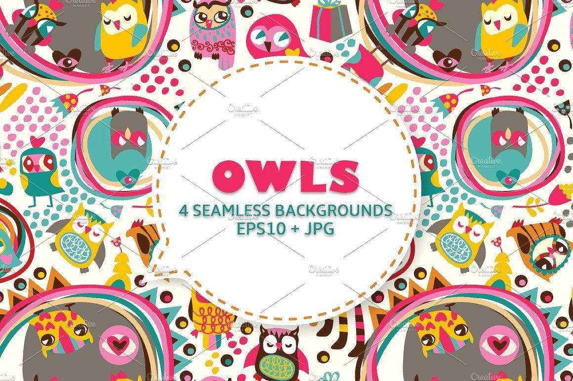 Cute owls seamless background Patterns Creative Market