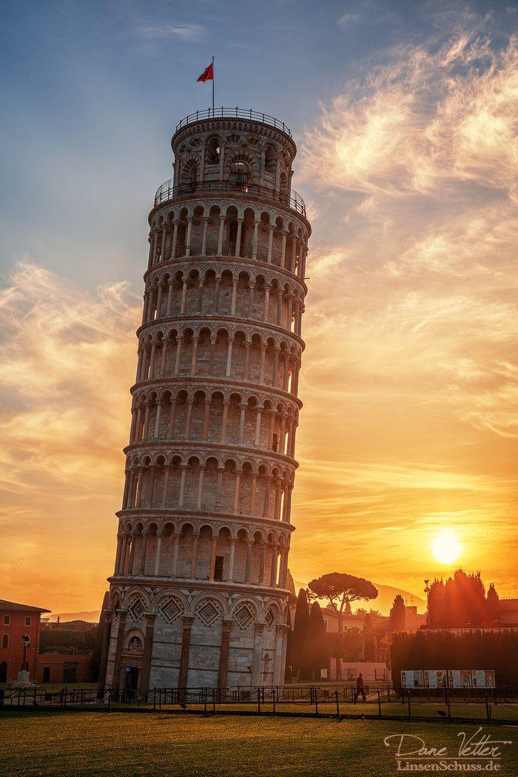 Leaning Tower of Pisa in the golden light