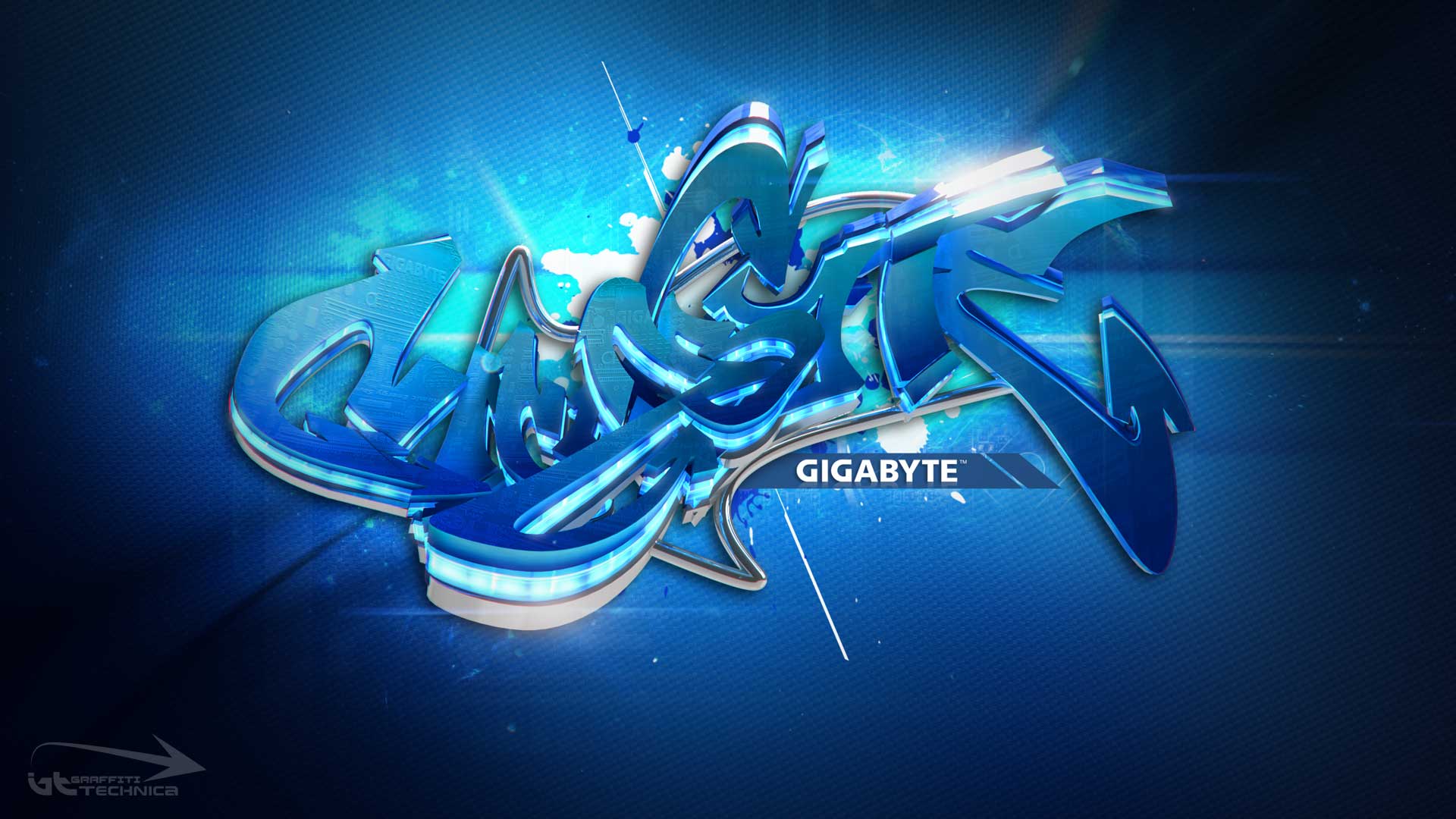 Blue Gigabyte Graffiti 3D Wallpaper wallpaper at GetHDPic.com