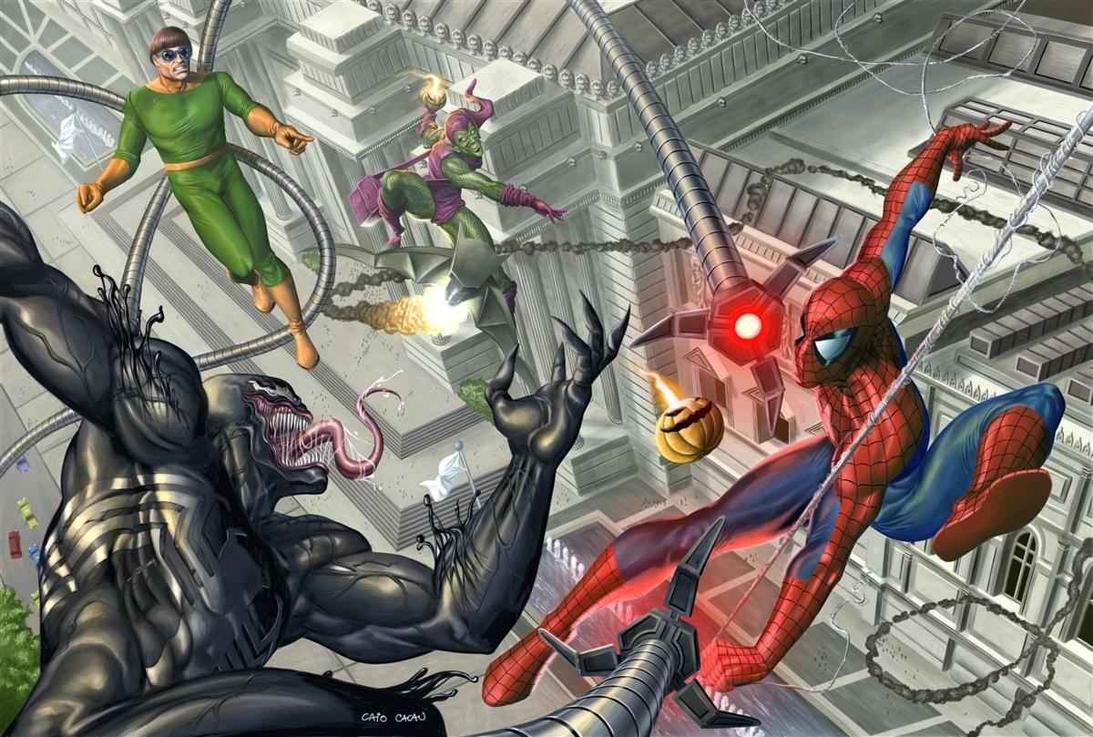 Spiderman #Fan #Art. Spider Man Vs. Venom, Dr. Octopus & Green