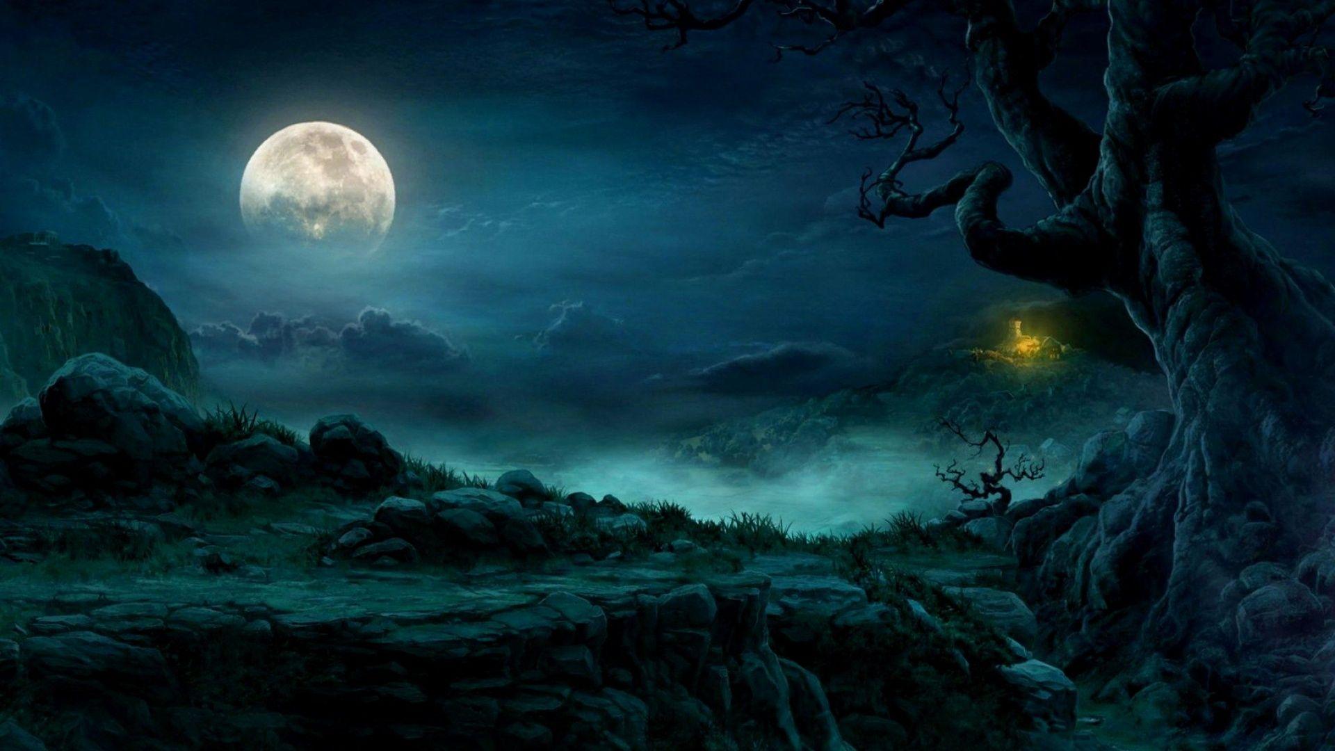 Mysterious Night Full Moon desktop PC and Mac wallpaper