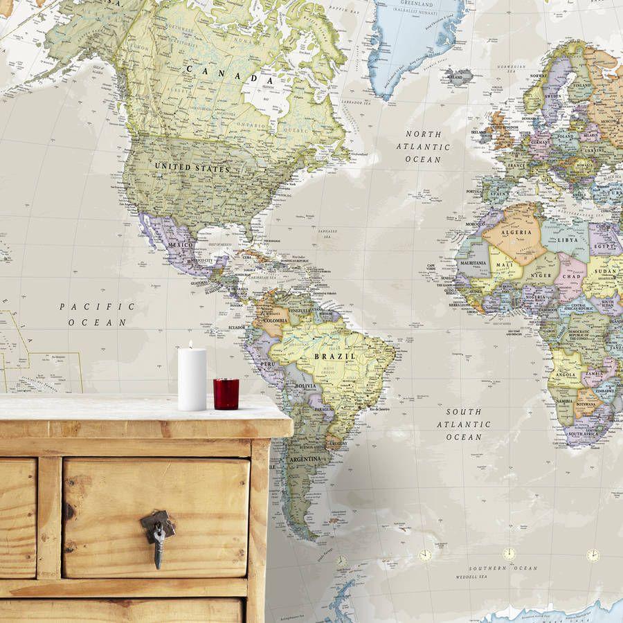giant classic world map mural