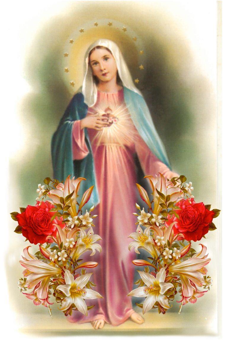 IHM WITH FLOWERS. Our Blessed Lady Immaculate Heart
