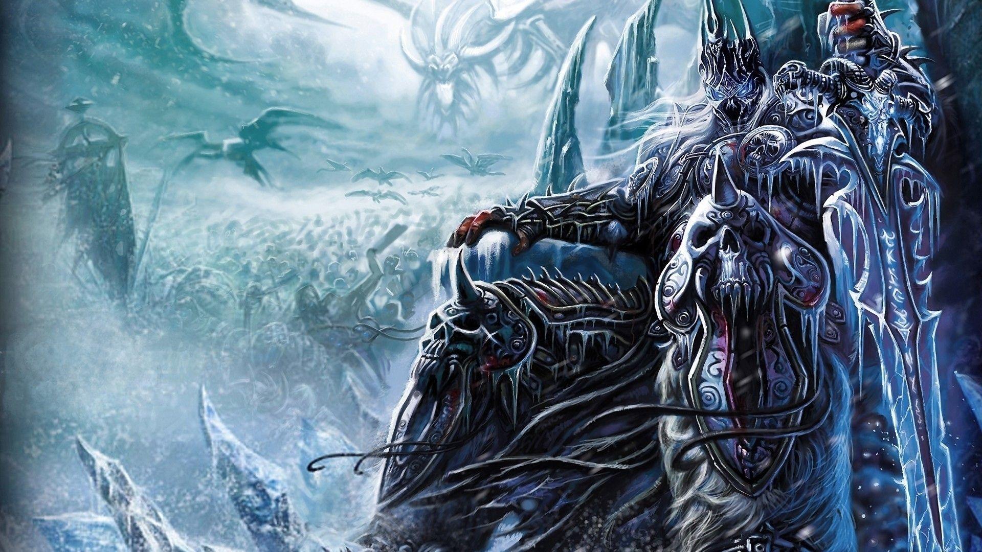 Warcraft Lich King Sword Throne Skulls Background 1920x1080