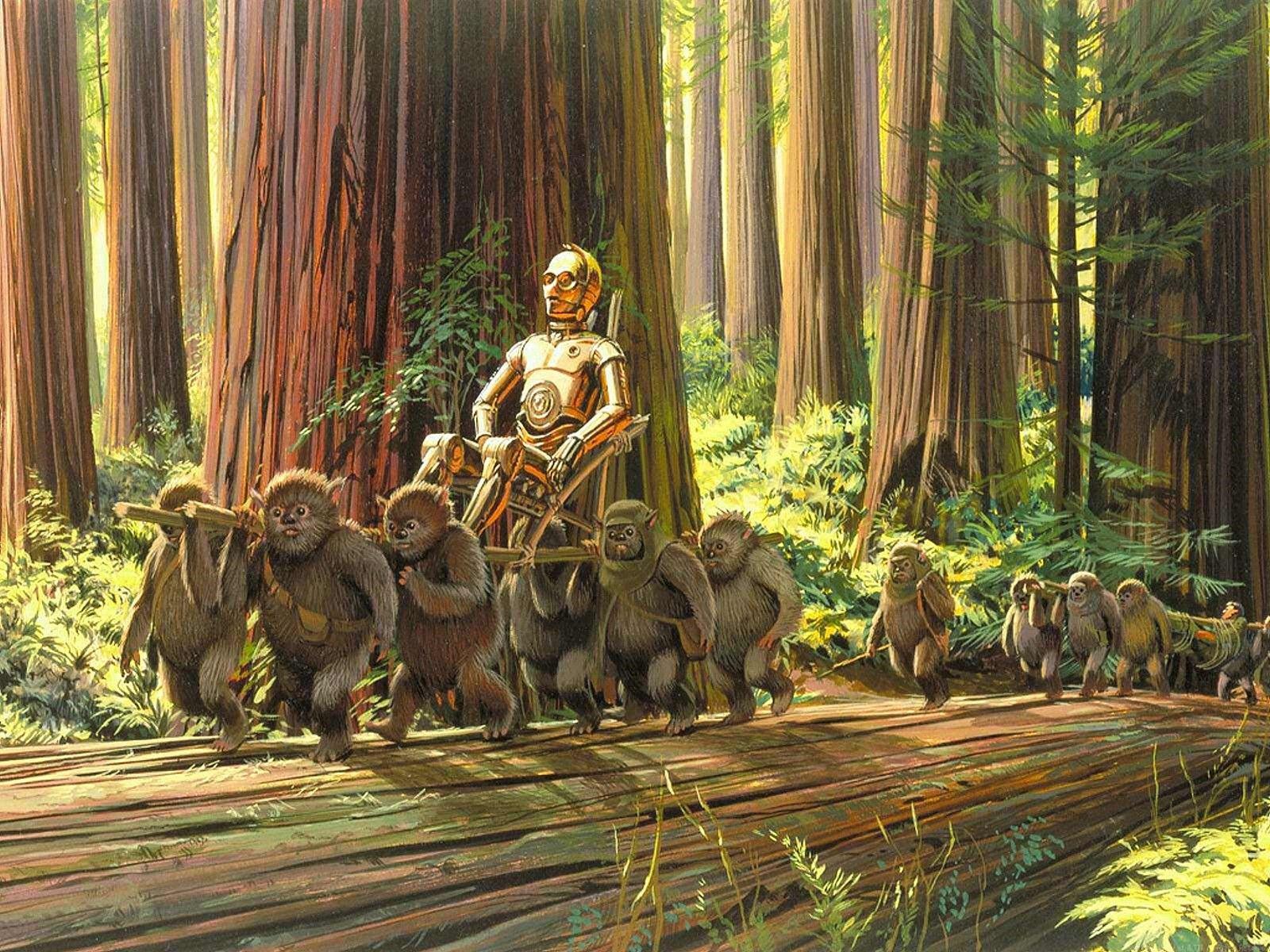 Star Wars, C3PO, artwork, Ralph McQuarrie, Ewoks wallpaper