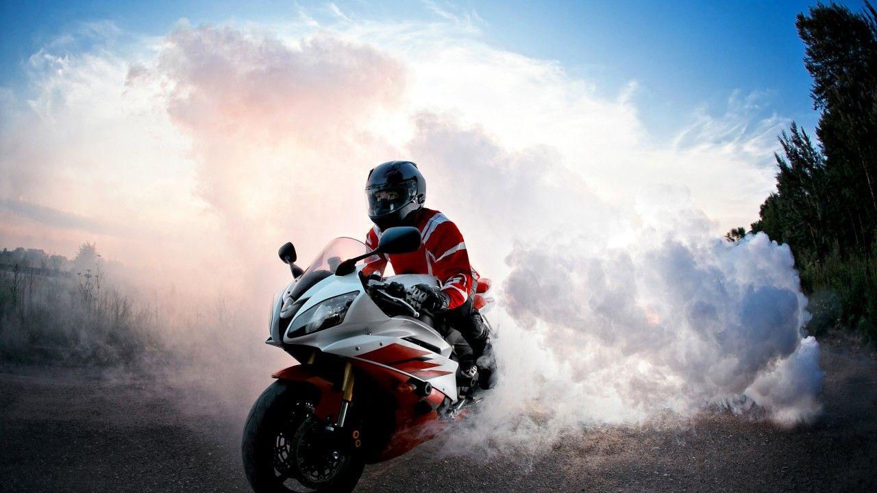 Wallpaper Biker, Burnout, Smoke, HD, 4K, Automotive / Bikes