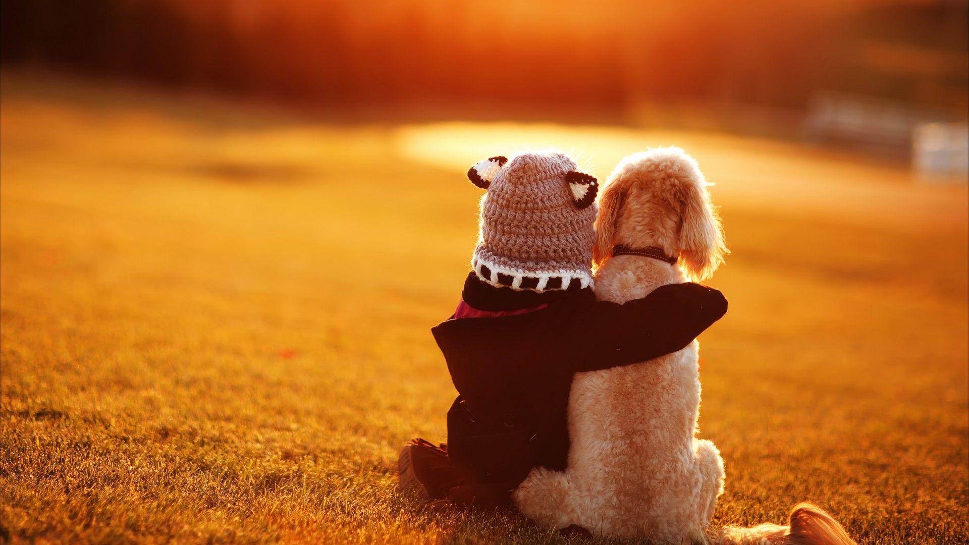 Wallpaper Best friends, Cute child, Dog, HD, 5K, Animals
