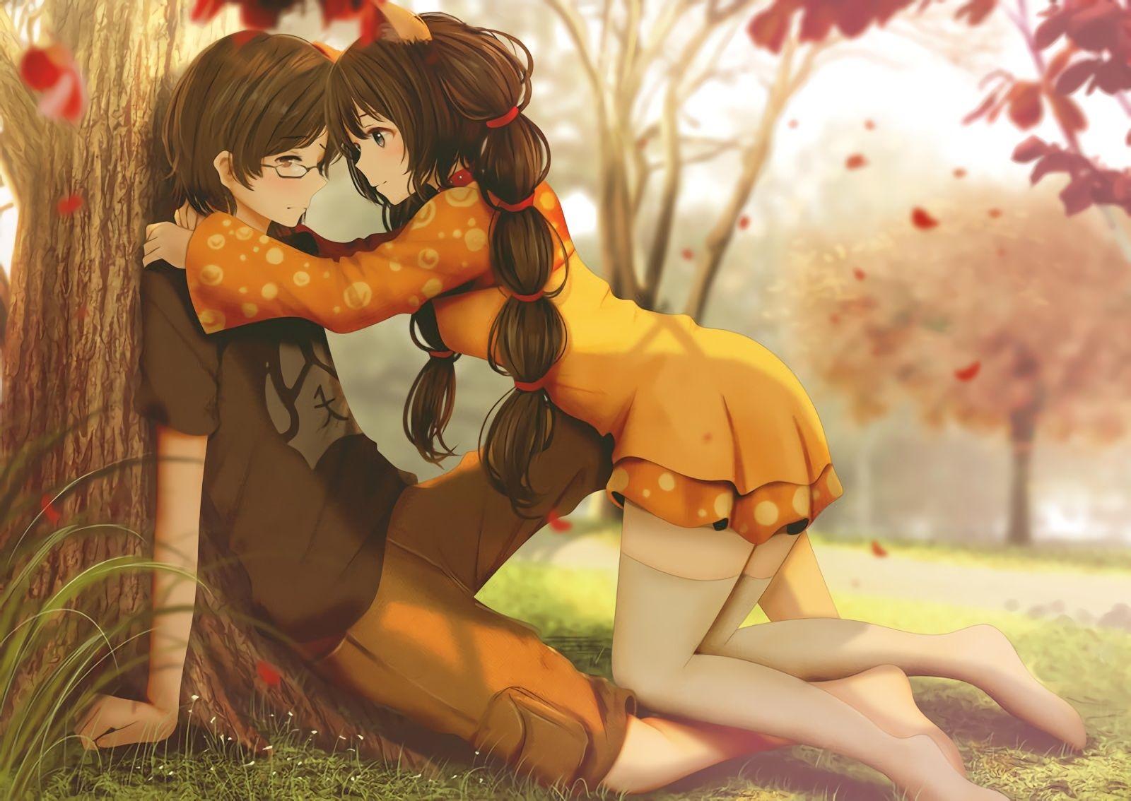 Wallpaper Anime Couple, Romance, Under The Tree, Autumn, Cute