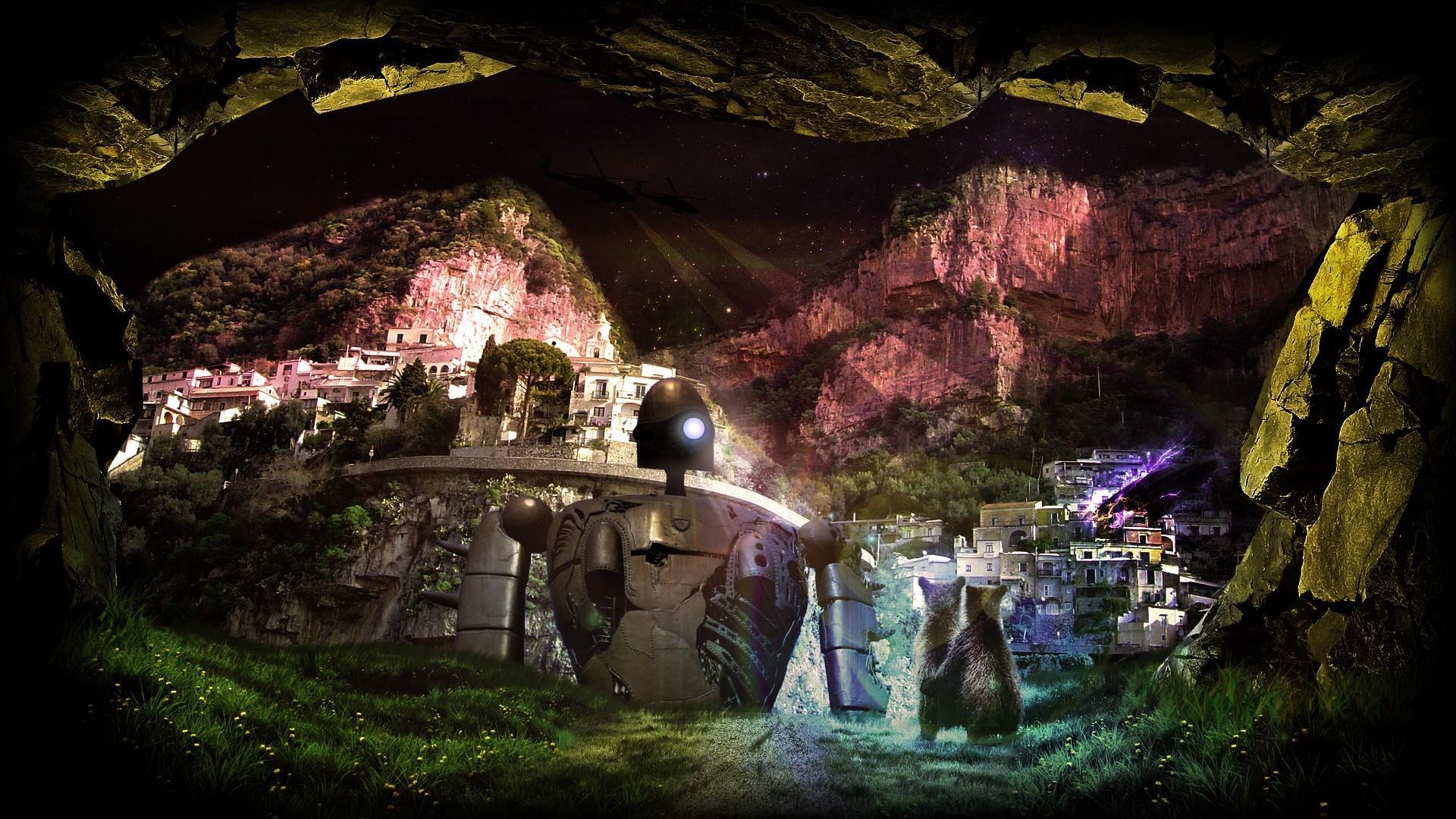 Mountains robots bears ovni cavern wallpaper