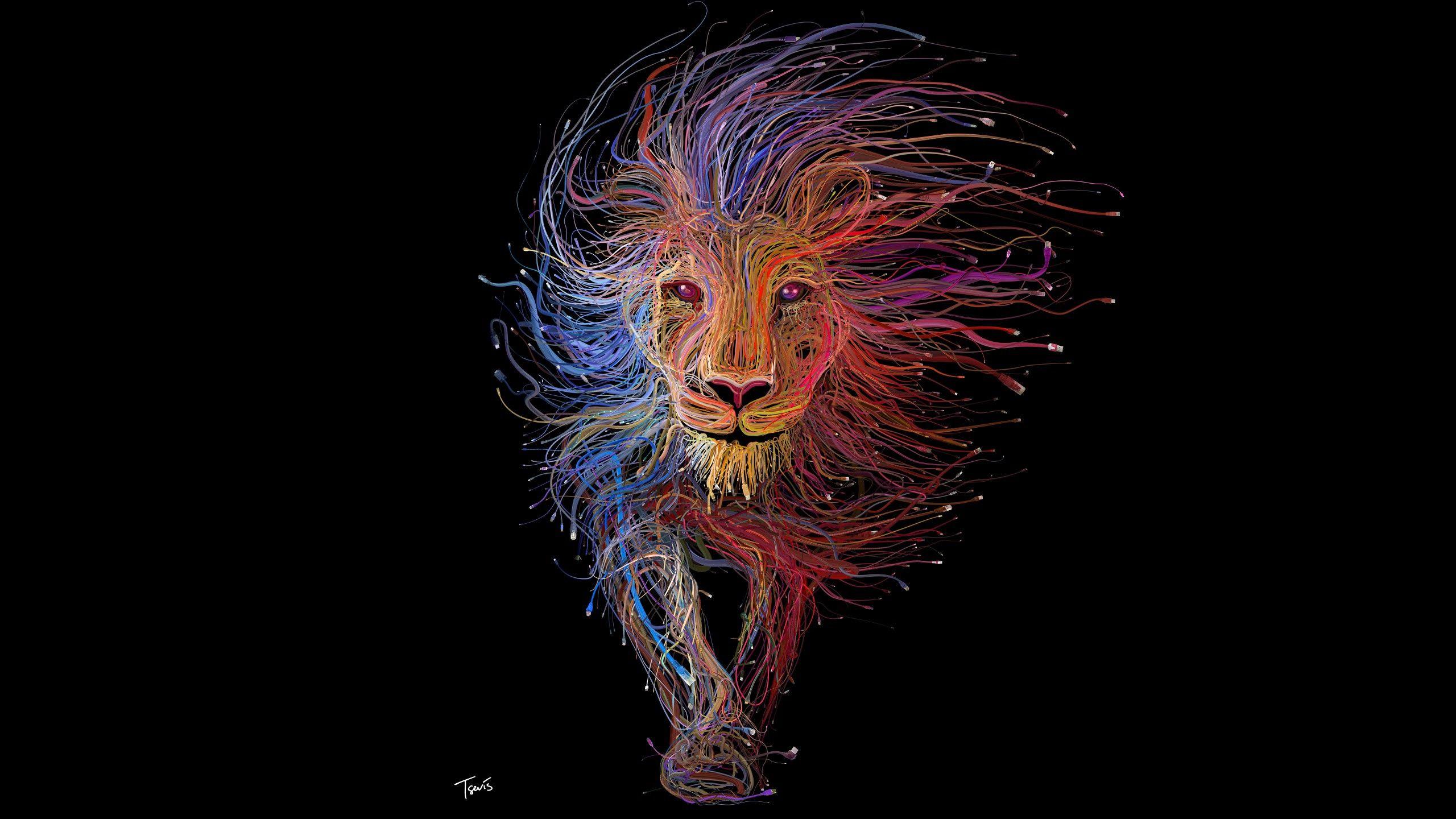 lion, #colorful, #digital art, #animals, #black background