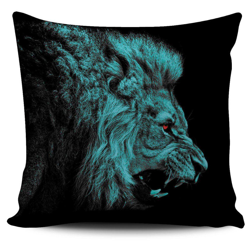 Blue Lion With Black Background Pillow Cover