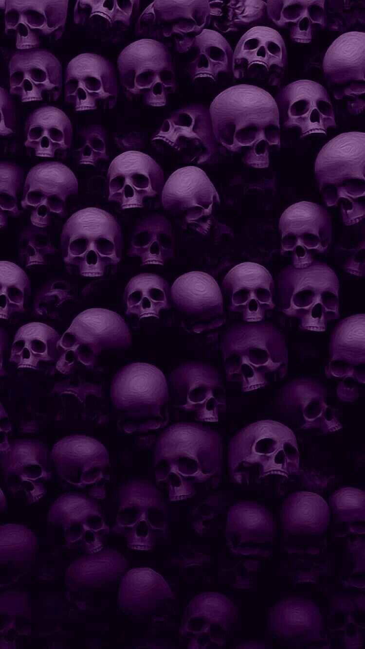 Purple Skulls wallpaper.perfect for a slightly nervous child's bedroom.K. Skull wallpaper, Halloween wallpaper, Purple wallpaper
