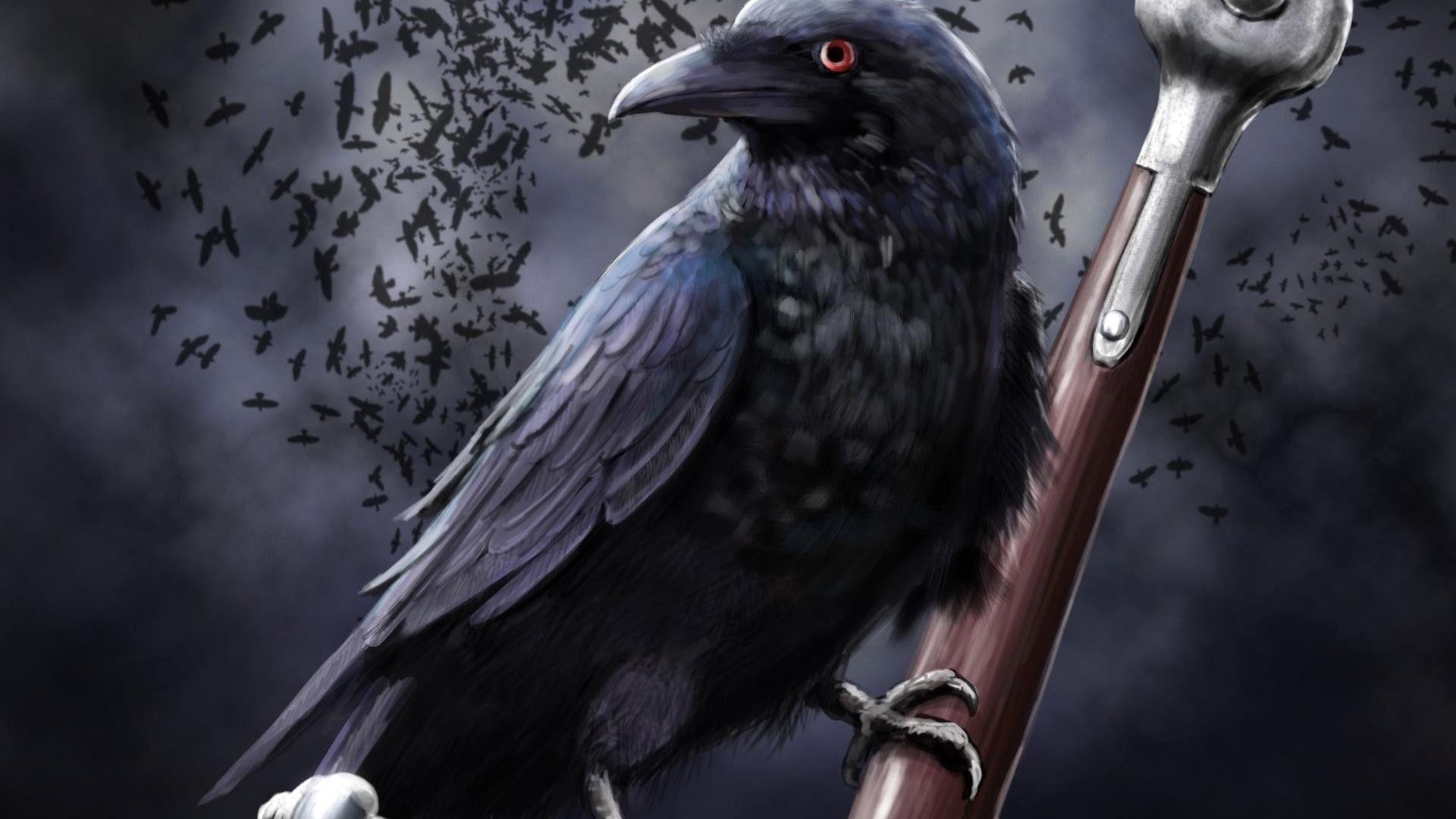 Full HD Wallpaper crow flock night sword, Desktop Background HD 1080p