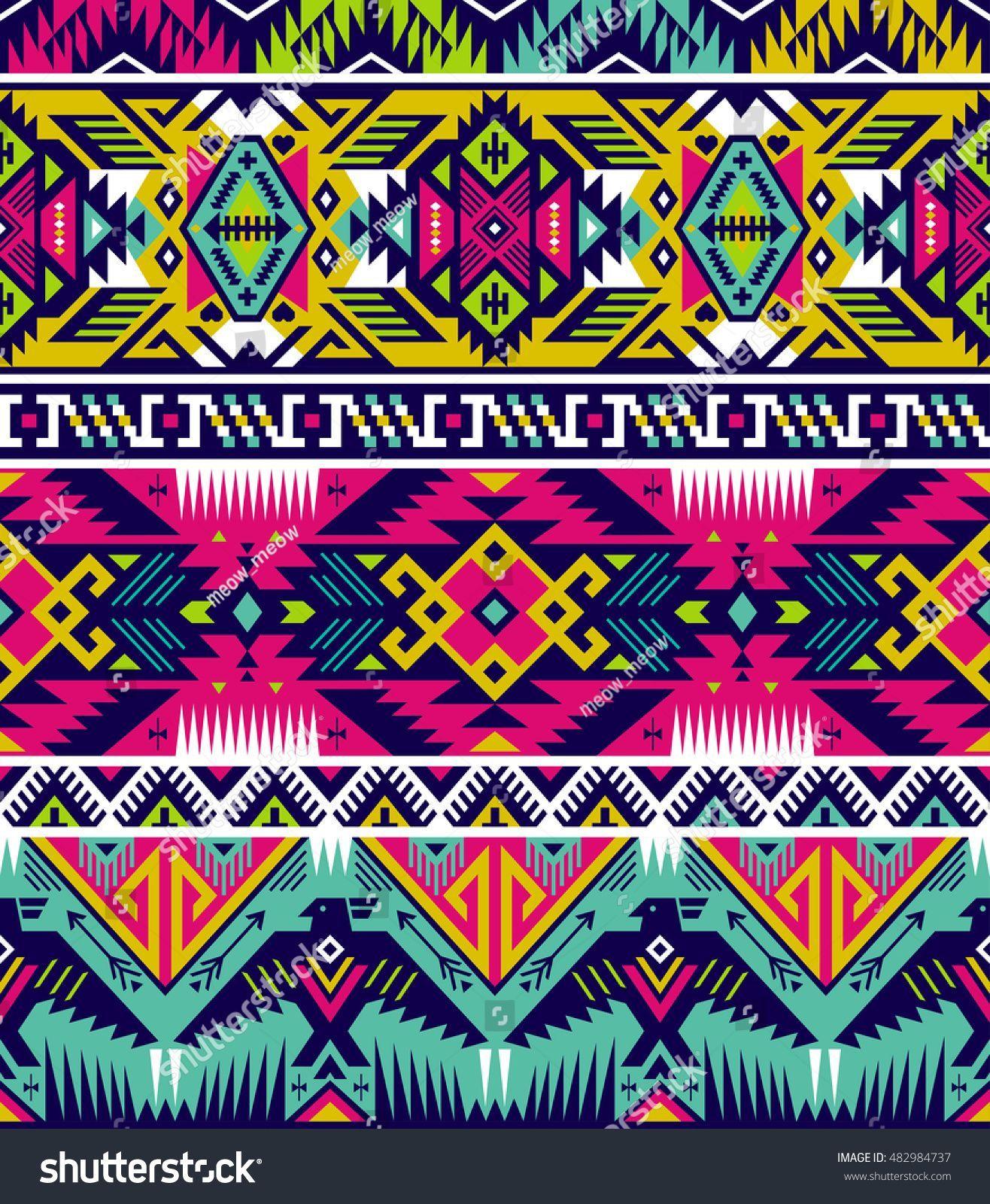 neon colors tribal vector seamless pattern with eagle. aztec abstra
