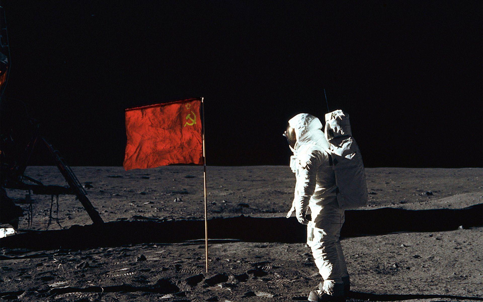 moon first man on the moon soviet union flag cosmonaut HD wallpaper
