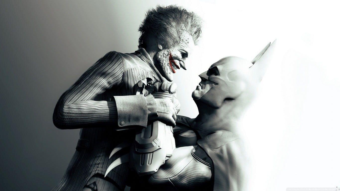 Batman and The Joker grayscale photo HD wallpaper